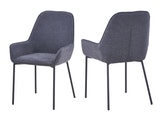 SalesFever® Polsterstuhl dunkelgrau 2er Set Strukturstoff mit Armlehnen Metall schwarz Stuhl LINNEA 391983 Miniaturansicht - 2