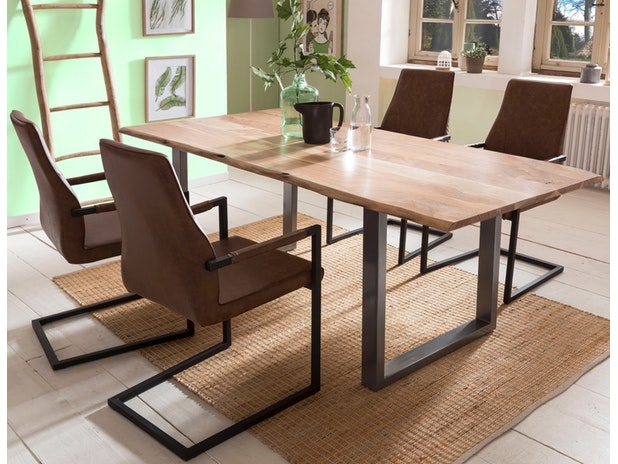 Baumkantentisch Stühle hellbraun 200 cm massiv NATUR 5tlg GIADA 382073 von SalesFever®