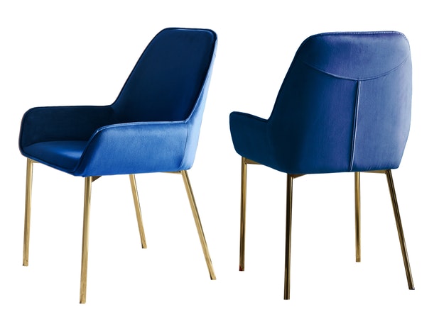 Polsterstuhl blau 2er Set Samtstoff mit Armlehnen Messing Stuhl LINNEA 381724 von SalesFever®