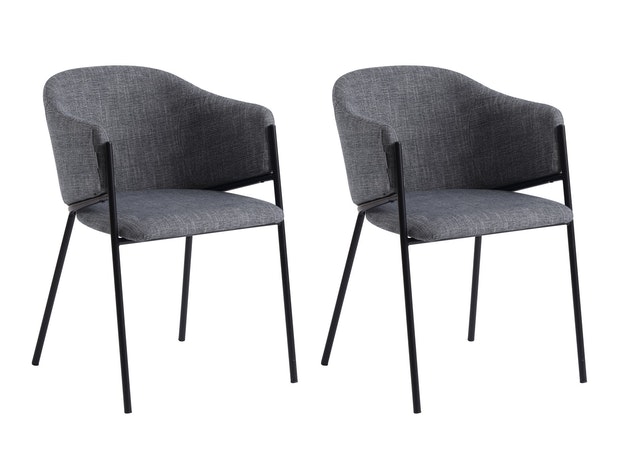Esszimmerstuhl Grau 2er Set Strukturstoff mit Armlehnen Metall schwarz Stuhl CARO 393642 von SalesFever®