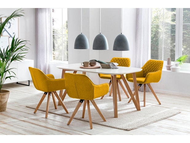 Essgruppe gelb 180 x 90 cm weiß Aino 5tlg. Tisch & 4 Stühle 393321 von SalesFever®