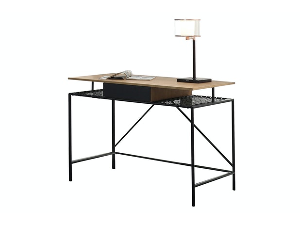 Schreibtisch mit Polyrattan-Einsatz Natur/Schwarz Boston 396261 von SalesFever®