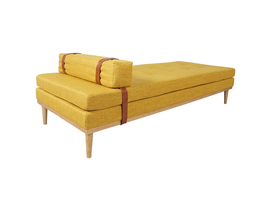 SalesFever® Relaxliege Gelb Daybed aus Stoff Eiche Polstermöbel Gästebett 0n-10065-7652 - 1