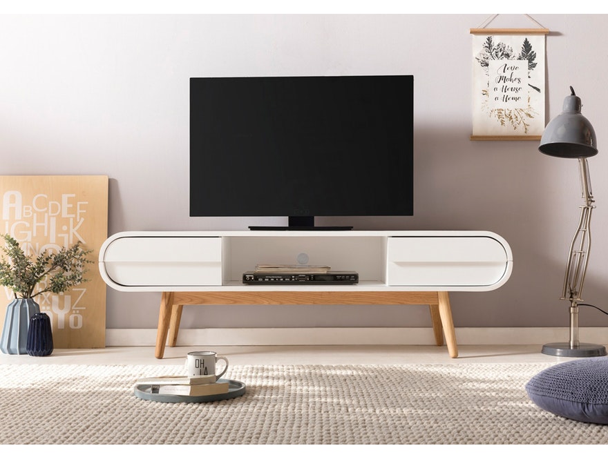 SalesFever® Design weiß TV-Lowboard weiß 150 cm Scandinavian Style Holzbeine ANNIKI n-1075-7677 - 1