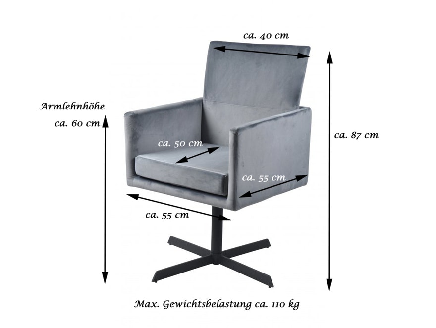 SalesFever® Esszimmerstuhl silbergrau mit Armlehnen Stoff Esszimmer Sessel GOLIA 13630 - 3