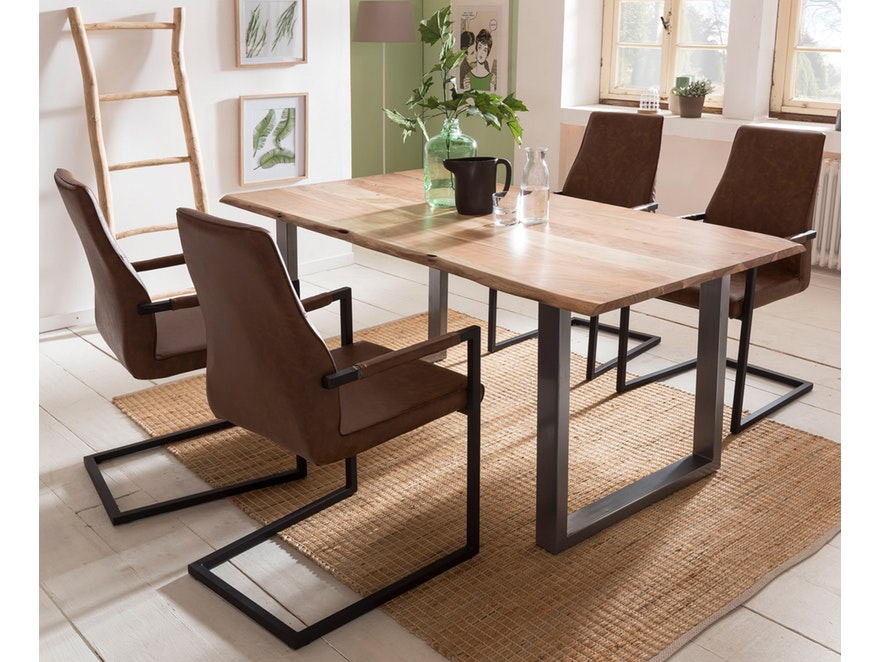 SalesFever® Baumkantentisch Stühle hellbraun 160 cm massiv NATUR 5tlg GIADA 13908 - 8