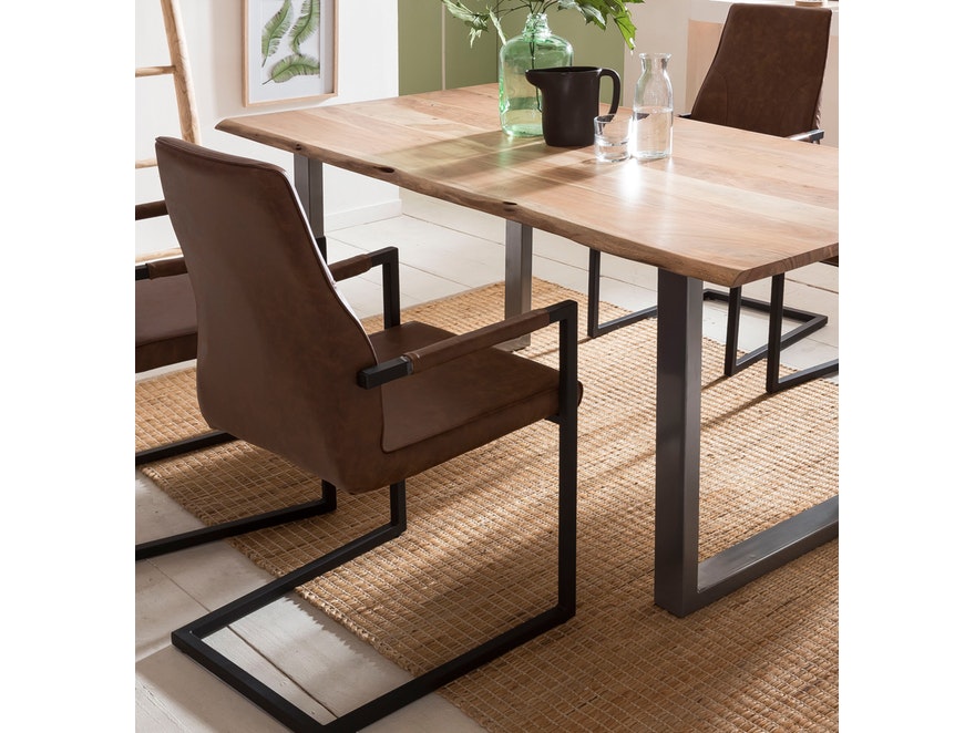 SalesFever® Baumkantentisch Stühle hellbraun 160 cm massiv NATUR 5tlg GIADA 13908 - 3