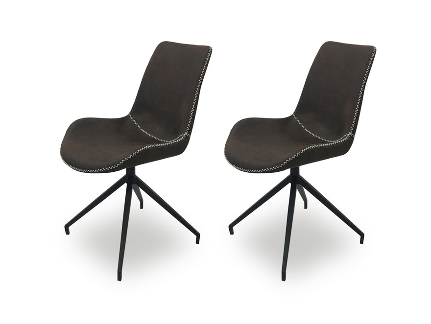 SalesFever® Esszimmerstuhl Dunkelbraun Stoff drehbar Sessel ohne Armlehnen Metall Lilou 2er Set 13659 - 1