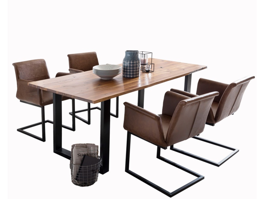SalesFever® Baumkantentisch Stühle hellbraun Essgruppe 180 cm massiv COGNAC 5tlg GAIA 13956 - 2