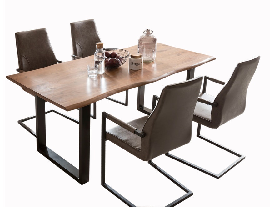 SalesFever® Baumkantentisch Stühle dunkelbraun 200 cm massiv NUSSBAUM 5tlg GIADA 382080 - 2