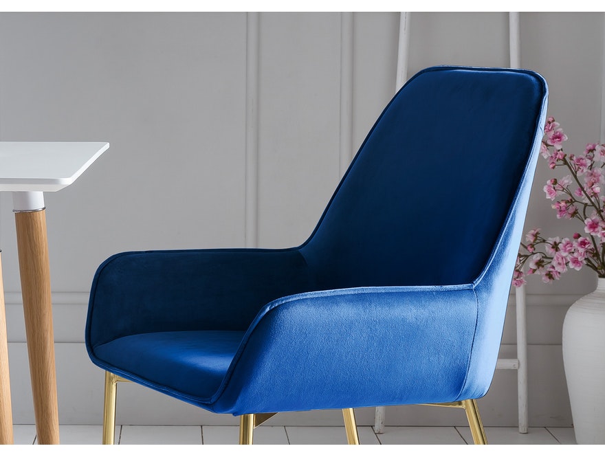 SalesFever® Polsterstuhl blau 2er Set Samtstoff mit Armlehnen Messing Stuhl LINNEA 381724 - 5