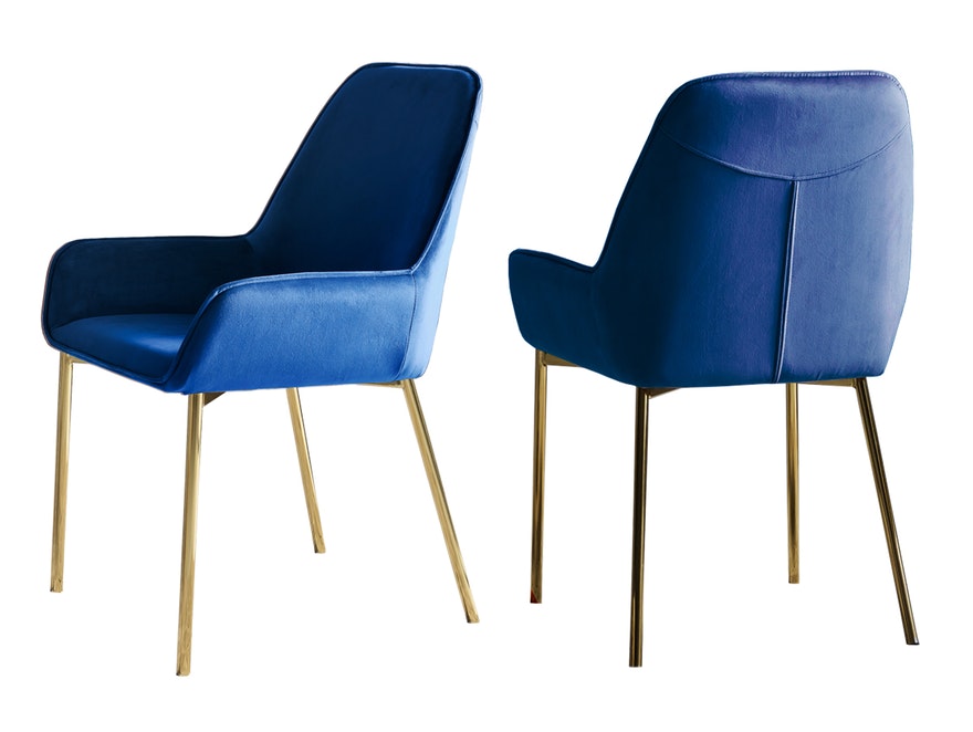 SalesFever® Polsterstuhl blau 2er Set Samtstoff mit Armlehnen Messing Stuhl LINNEA 381724 - 1