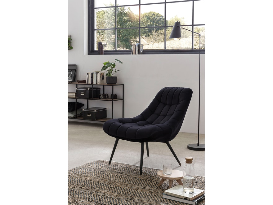 SalesFever® Loungesessel schwarz XXL-Sitzfläche Steppung Samt Metall schwarz CHICAGO 390573 - 1