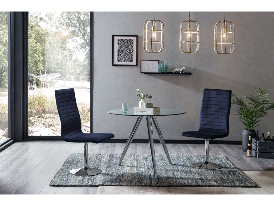 SalesFever® Essgruppe Blau Ledan Ø 100 cm 5tlg. Tisch & 4 Stühle Lio 393369 - 1