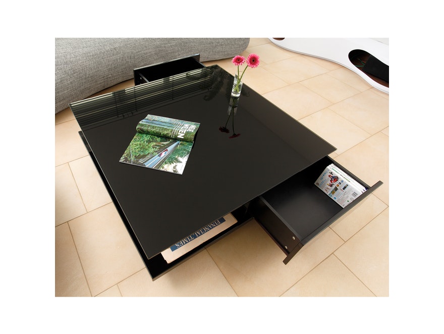 SalesFever® Couchtisch schwarz 100x100 cm Holz Glas mit Schublade Clara 6768 - 6