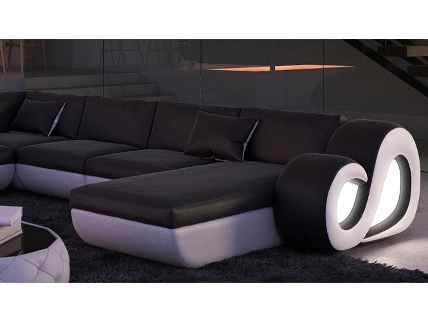 Innocent® Wohnlandschaft schwarz/weiß L-Form Design Sofa mit LED NESTA n-7997-5342 - 5
