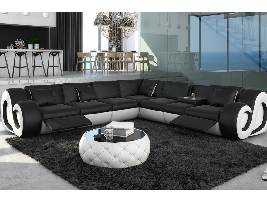 Innocent® Wohnlandschaft schwarz/weiß L-Form Design Sofa mit LED NESTA n-7997-5342 - 1