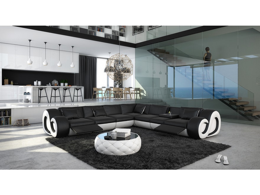 Innocent® Wohnlandschaft schwarz/weiß L-Form Design Sofa mit LED NESTA n-7997-5342 - 2