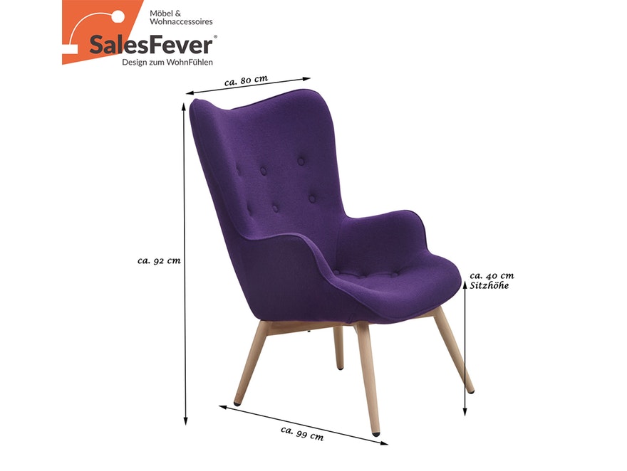 SalesFever® Relaxsessel lila Webstoff mit Armlehnen ergonomische Form ANJO 12668 - 4