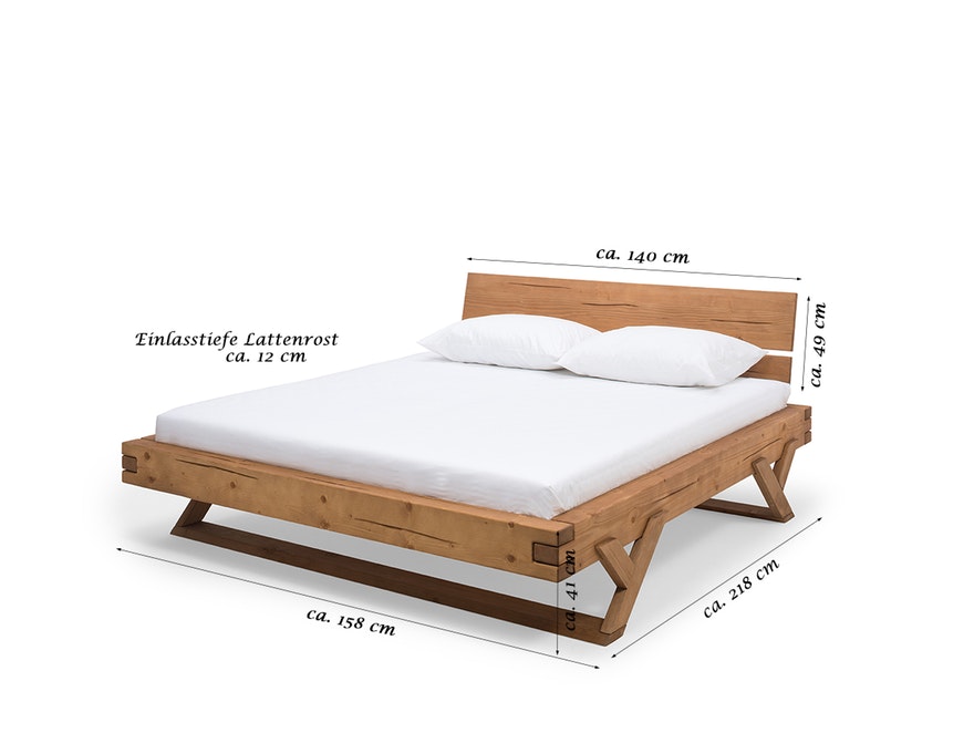 SalesFever® Balkenbett 140 x 200 cm aus massivem Fichtenholz natur JASMIN 390795 - 3