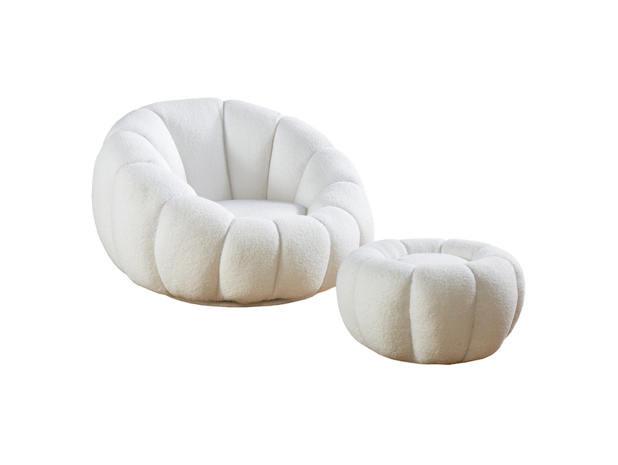 SalesFever® Sessel und Hocker Set aus Teddyfell Weiß Blossom 368084 - 5