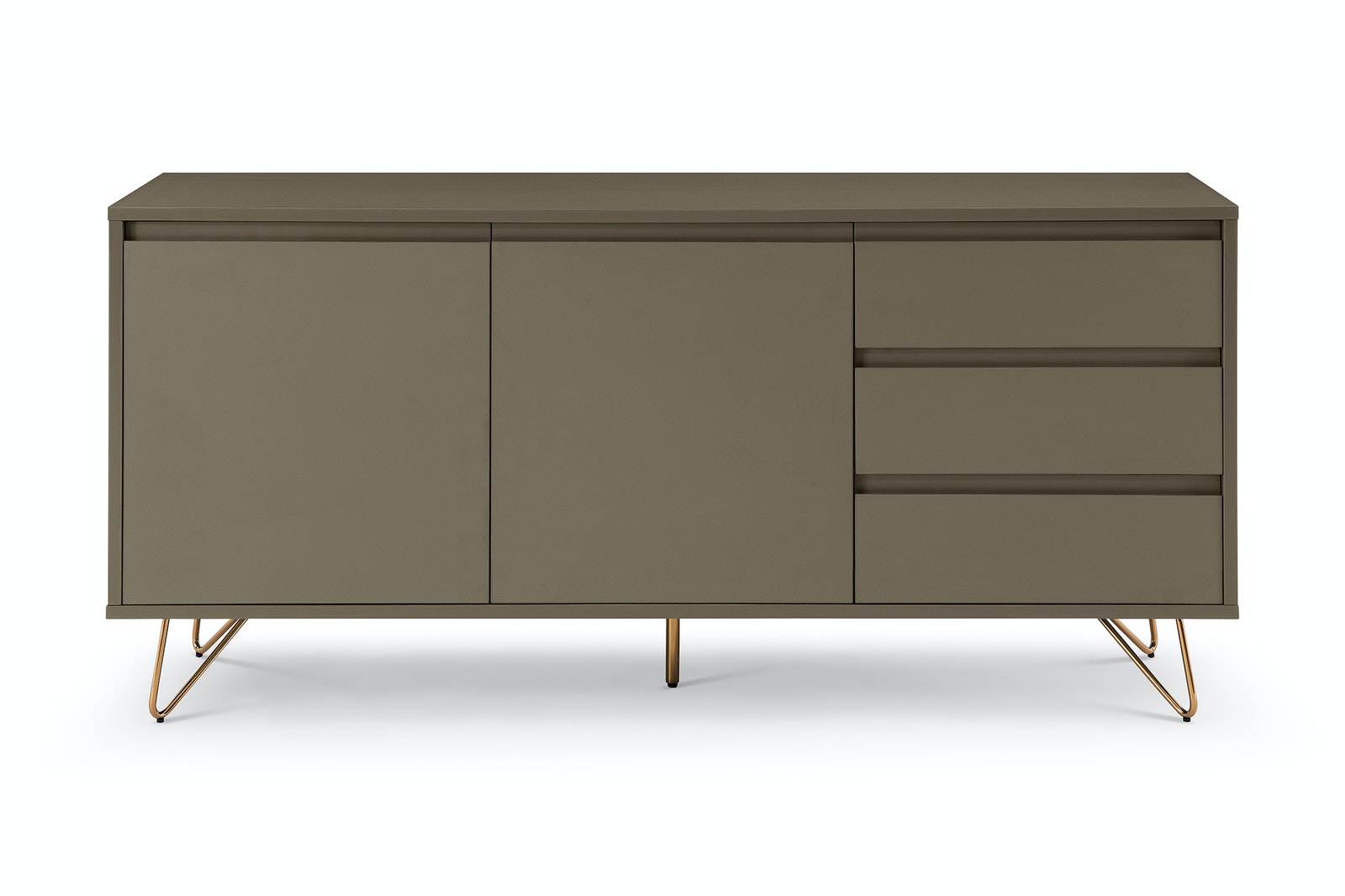 Salesfever Sideboard Grau mit 2 Türen und 3 Schubladen Beine Messing LOTTA