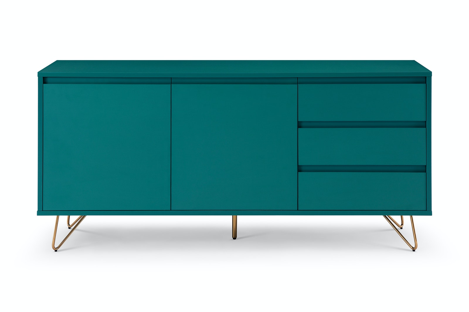 Salesfever Sideboard Blau mit 2 Türen und 3 Schubladen Beine Messing LOTTA