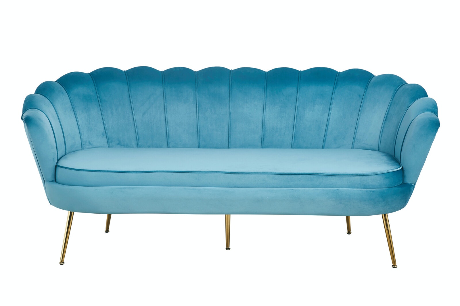 Salesfever Muschelsofa Blau 3-Sitzer aus Samt Arielle