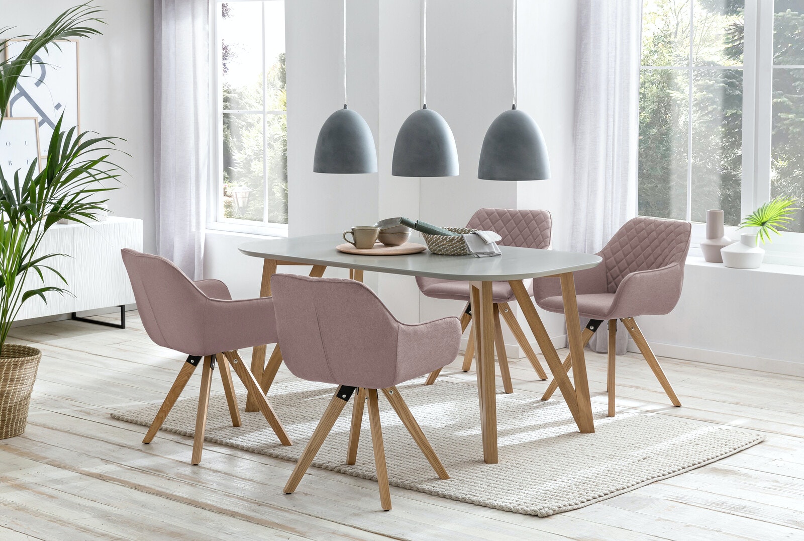 Salesfever Essgruppe Rose 180 x 90 cm Grau Aino 5tlg. Tisch & 4 Stühle