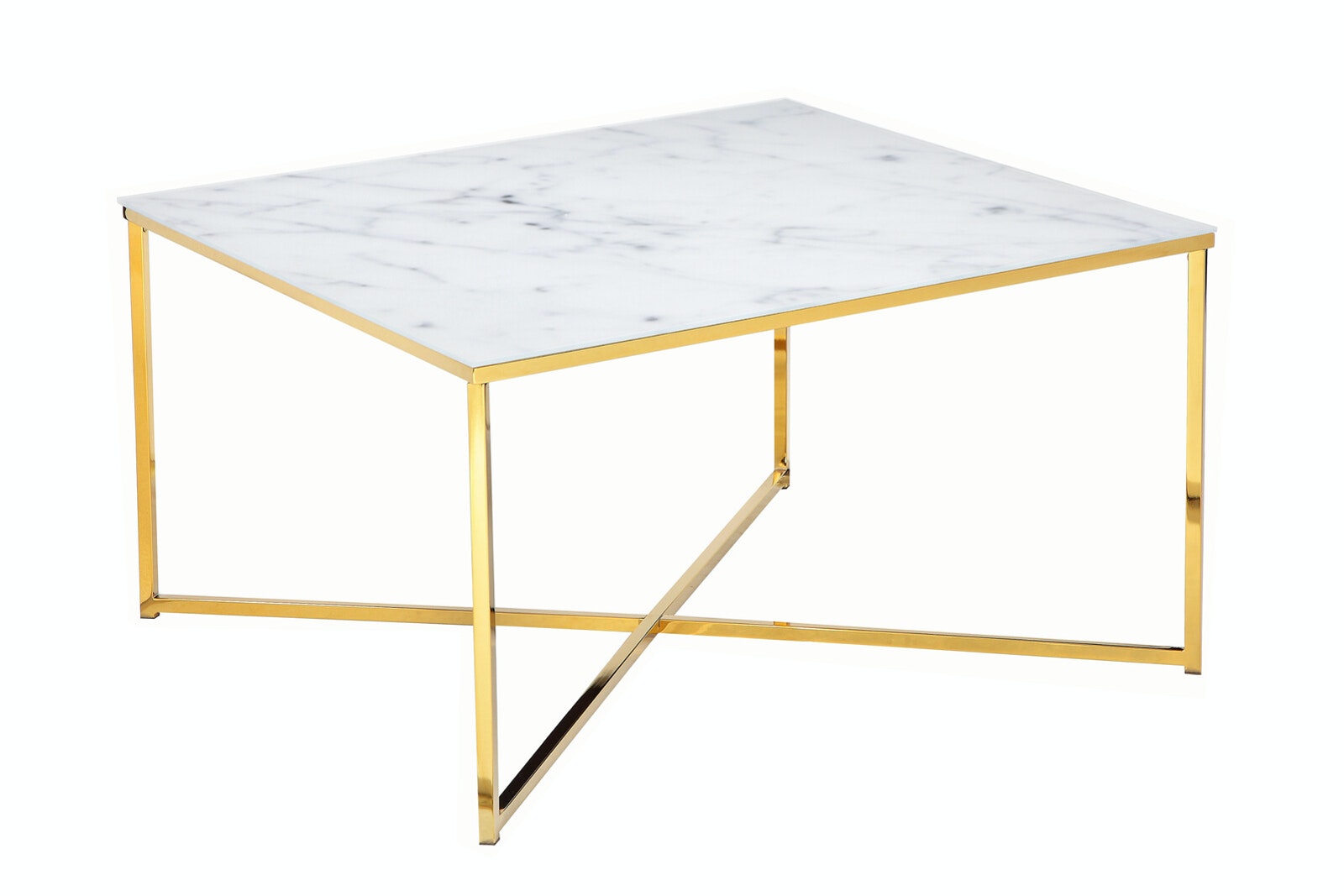 Salesfever Couchtisch Weiß & Gold 80x80x45 cm Marmoroptik Dalia