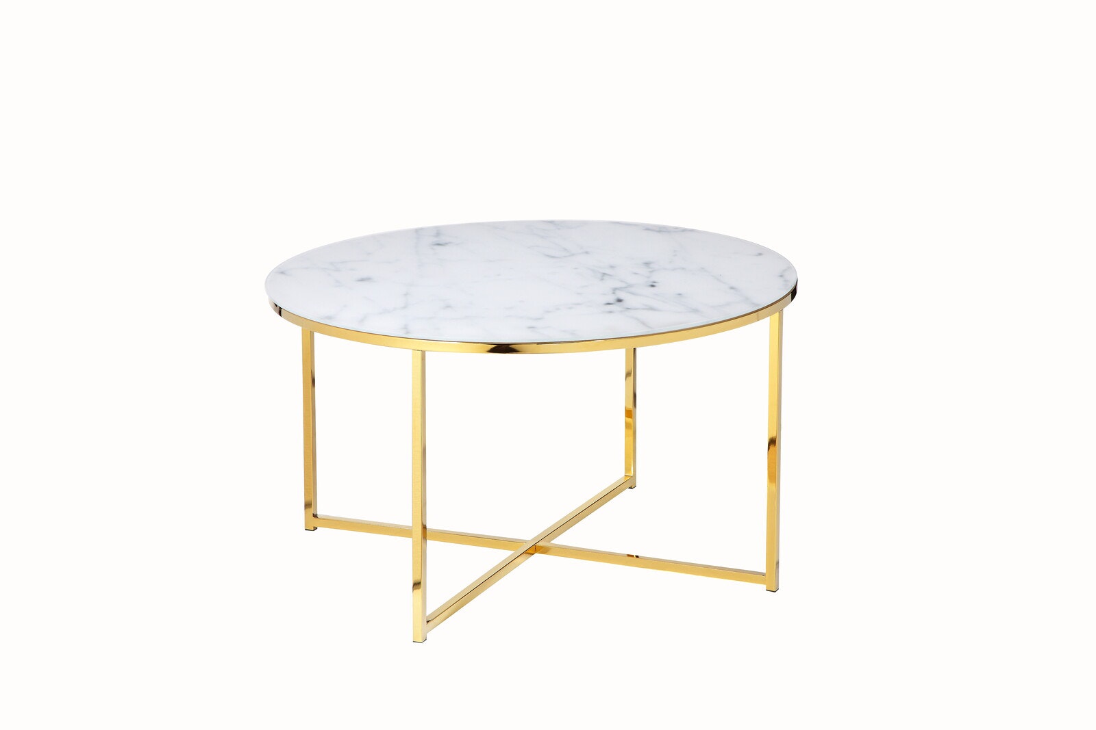 Salesfever Couchtisch Weiß & Gold Ø 80 cm Marmoroptik Daisy