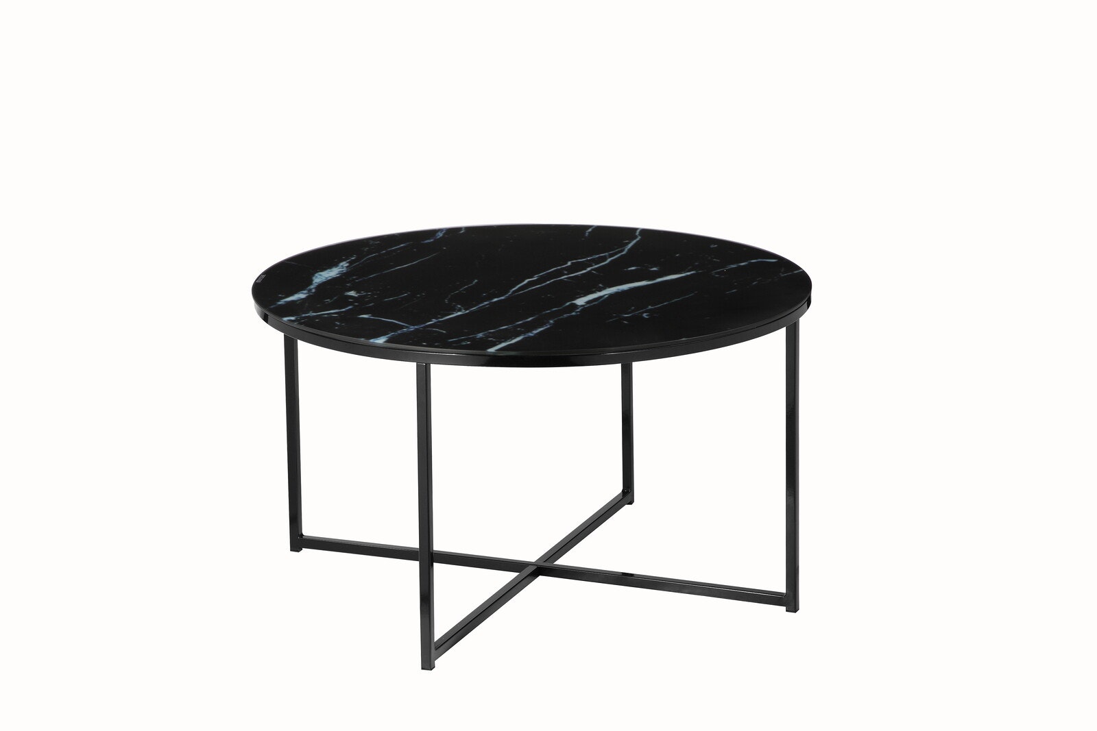 Salesfever Couchtisch Schwarz Ø 80 cm Marmoroptik Daisy