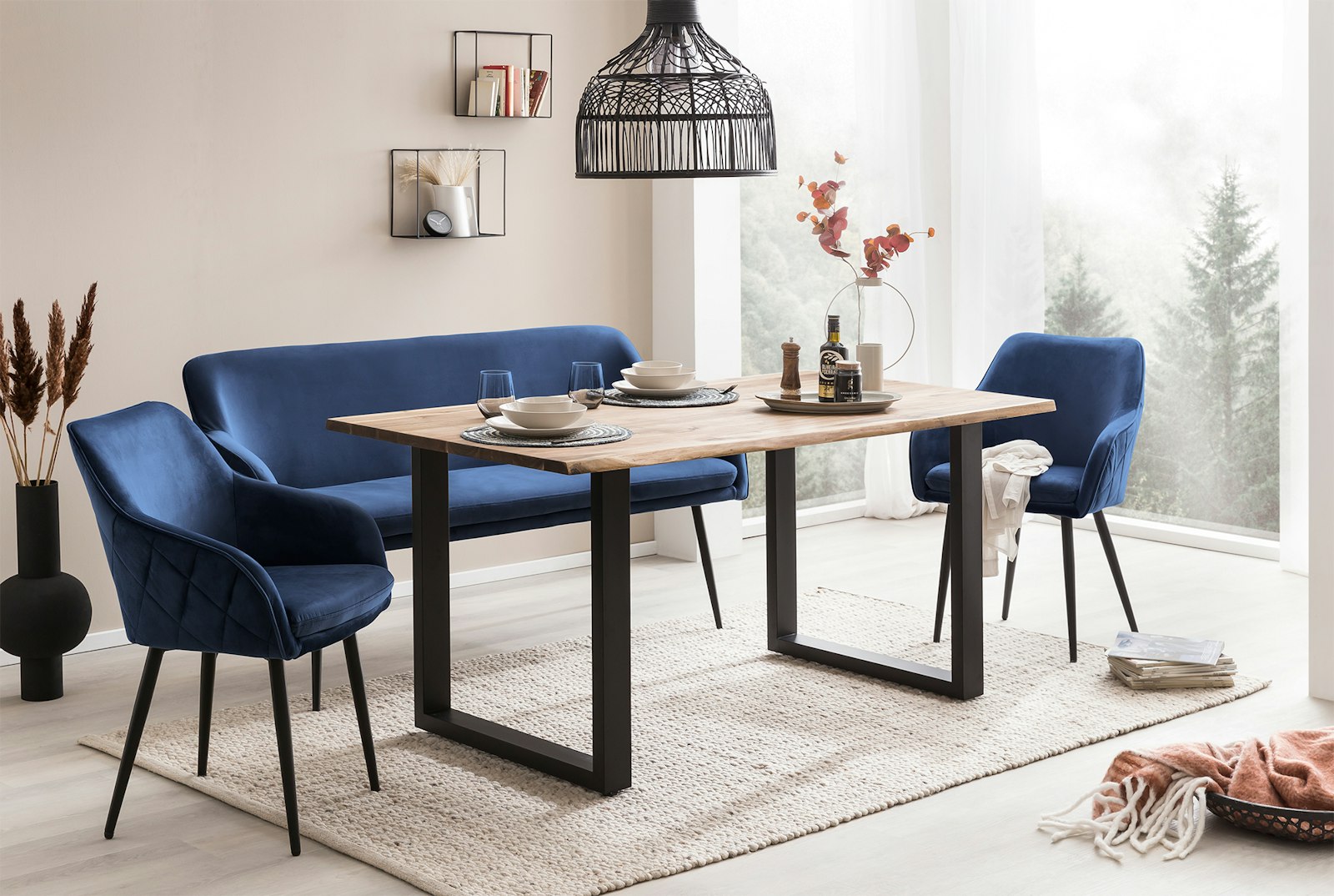 Salesfever Sitzbank 160 cm Samt Blau Finja