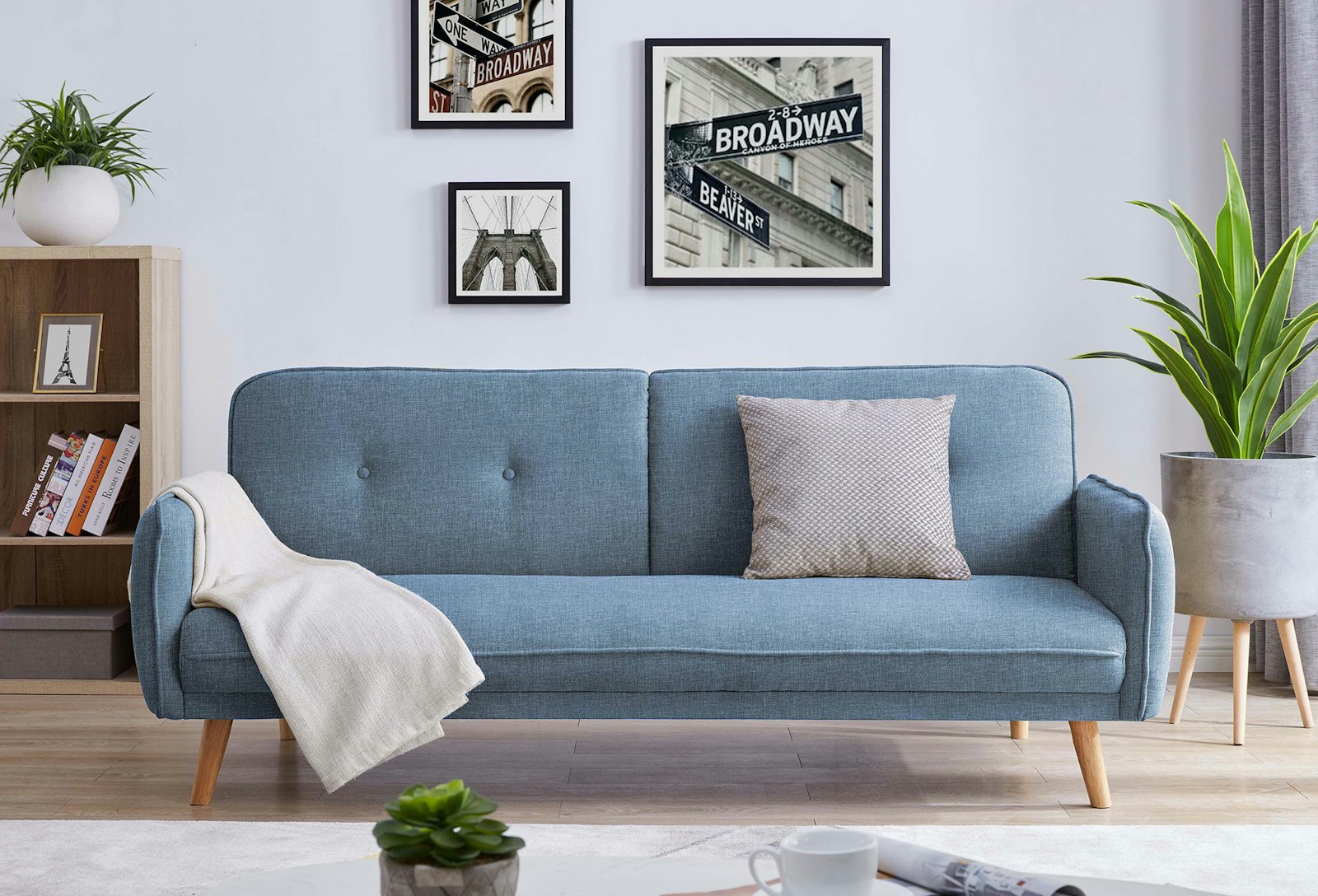 Salesfever 3-Sitzer Sofa Strukturstoff fein Blau Clik Clak