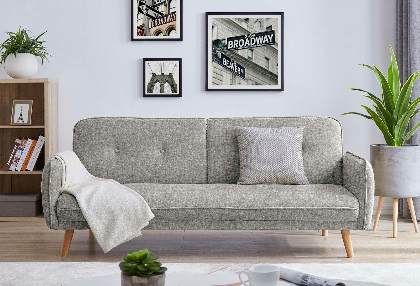 Salesfever 3-Sitzer Sofa Strukturstoff fein Hellgrau Clik Clak