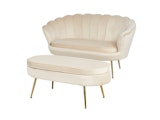 SalesFever® Sitzpouf Beige oval aus Samt, Beine Chrom goldfarben Arielle  395394 Miniaturansicht - 5