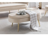 SalesFever® Sitzpouf Beige oval aus Samt, Beine Chrom goldfarben Arielle  395394 Miniaturansicht - 7