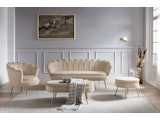 SalesFever® Sitzpouf Beige oval aus Samt, Beine Chrom goldfarben Arielle  395394 Miniaturansicht - 8