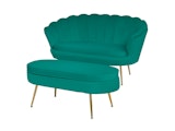 SalesFever® Sitzpouf Grün oval aus Samt, Beine Chrom goldfarben Arielle 395400 Miniaturansicht - 5