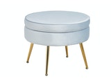 SalesFever® Sitzpouf Hellgrau rund aus Samt, Beine Chrom goldfarben Arielle 395387 Miniaturansicht - 1