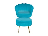 SalesFever® Sitzpouf Blau rund aus Samt, Beine Chrom goldfarben Arielle 395370 Miniaturansicht - 5