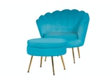 SalesFever® Sitzpouf Blau rund aus Samt Arielle 395370 Miniaturansicht - 4