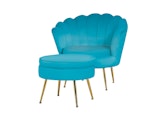 SalesFever® Sitzpouf Blau rund aus Samt, Beine Chrom goldfarben Arielle 395370 Miniaturansicht - 4