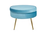 SalesFever® Sitzpouf Blau rund aus Samt, Beine Chrom goldfarben Arielle 395370 Miniaturansicht - 2