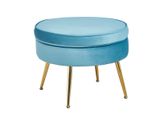 SalesFever® Sitzpouf Blau rund aus Samt, Beine Chrom goldfarben Arielle 395370 Miniaturansicht - 1