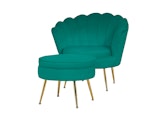 SalesFever® Sitzpouf Grün rund aus Samt, Beine Chrom goldfarben Arielle 395349 Miniaturansicht - 4