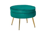 SalesFever® Sitzpouf Grün rund aus Samt, Beine Chrom goldfarben Arielle 395349 Miniaturansicht - 1