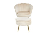SalesFever® Sitzpouf Beige rund aus Samt, Beine Chrom goldfarben Arielle 395332 Miniaturansicht - 5