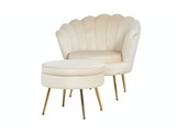 SalesFever® Sitzpouf Beige rund aus Samt, Beine Chrom goldfarben Arielle 395332 Miniaturansicht - 4