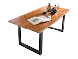 SalesFever® Essgruppe 5-tlg. 160x85 cm Akazie 4x Samtstuhl Grau Lando-Cristobal 369791 Miniaturansicht - 6